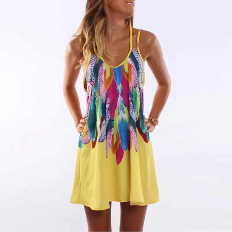 Printed Feather Dress for Women Spring Summer A-Line Skirt - Image 3