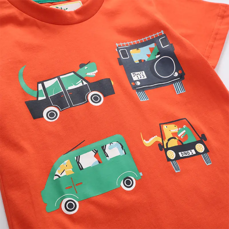 Kids Orange T-Shirt with Car Print Small Medium - Image 4