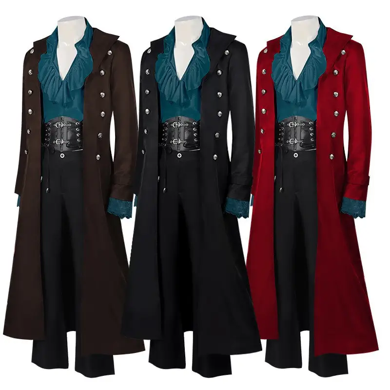 Medieval Steampunk Vintage Gothic Coat Trenchcoat Mid-Long - Image 5