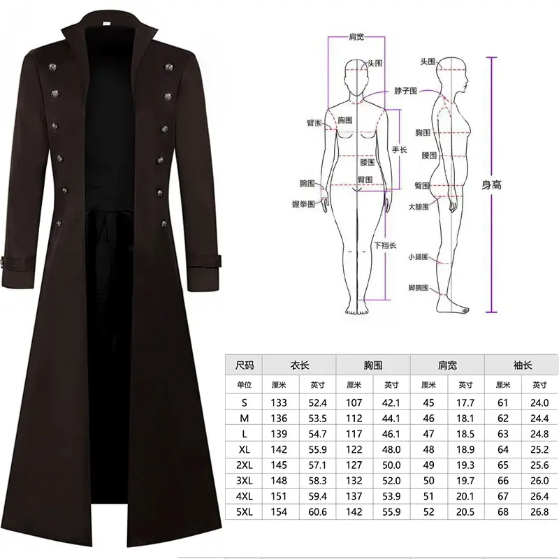 Medieval Steampunk Vintage Gothic Coat Trenchcoat Mid-Long — feature 2