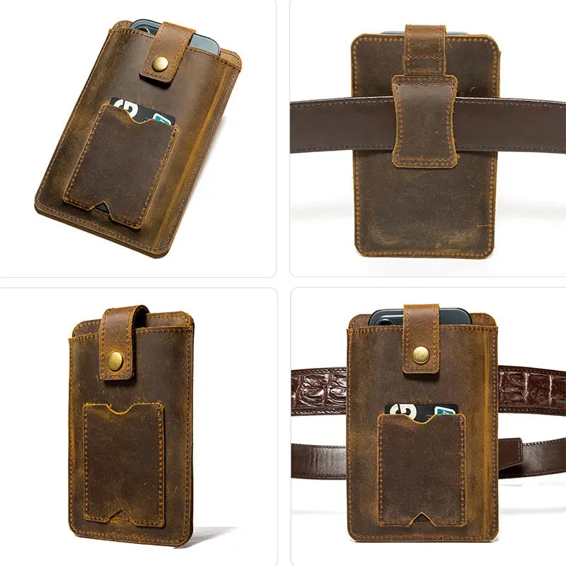 Cowhide Phone Bag with Buckle for iPhone 16 - Image 6