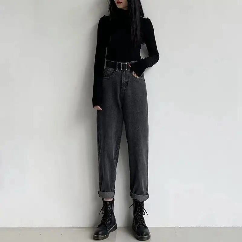 New Straight Leg Jeans Women Loose Korean Style High Waist Autumn Winter Wide Leg Harlan Dad Turnip Trousers for Children - Image 4