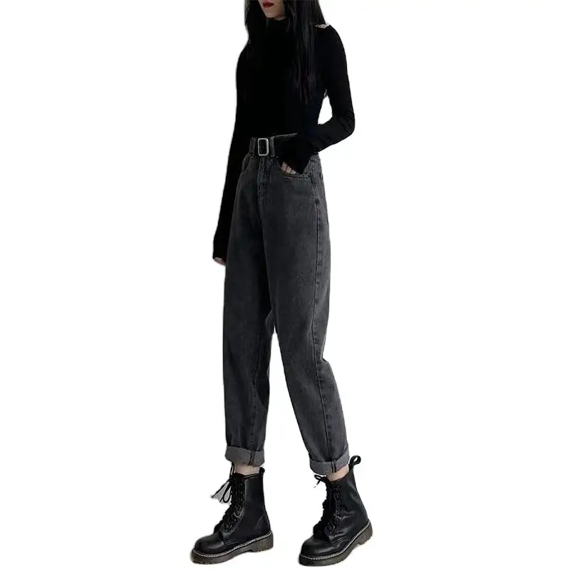 New Straight Leg Jeans Women Loose Korean Style High Waist Autumn Winter Wide Leg Harlan Dad Turnip Trousers for Children - Image 5