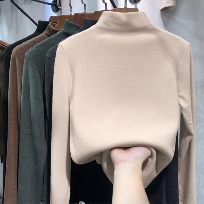 Women Winter Blue Turtleneck Slim Fit Shirt - Image 2