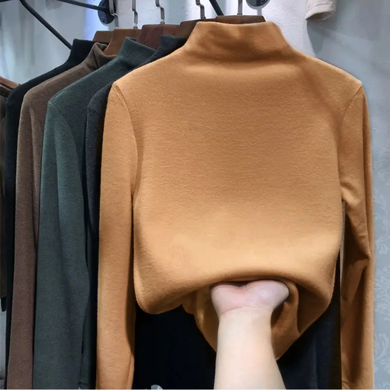 Women Winter Blue Turtleneck Slim Fit Shirt - Image 4