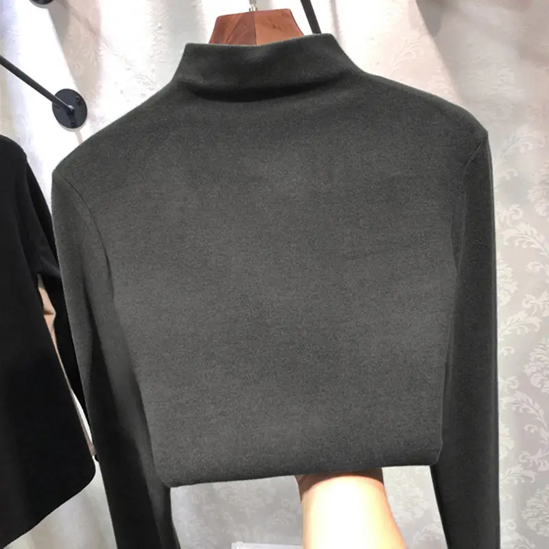 Women Winter Blue Turtleneck Slim Fit Shirt — feature 5