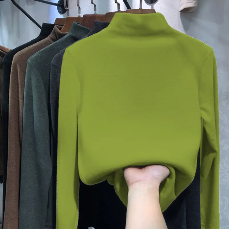 Women Winter Blue Turtleneck Slim Fit Shirt — feature 7