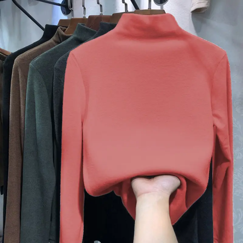Women Winter Blue Turtleneck Slim Fit Shirt - Image 6