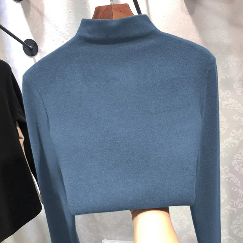 Women Winter Blue Turtleneck Slim Fit Shirt - Image 7