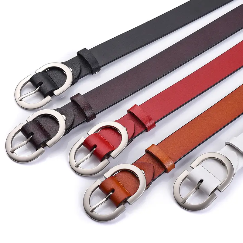 Women's Black Leather Belt with Gold Logo Buckle