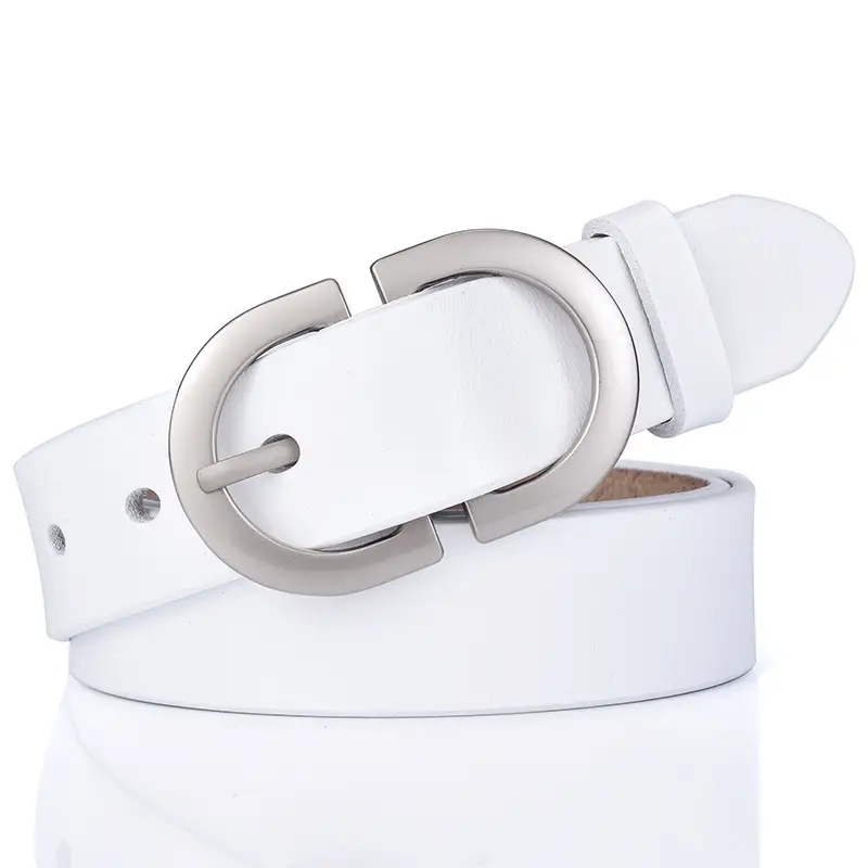 Women's Black Leather Belt with Gold Logo Buckle