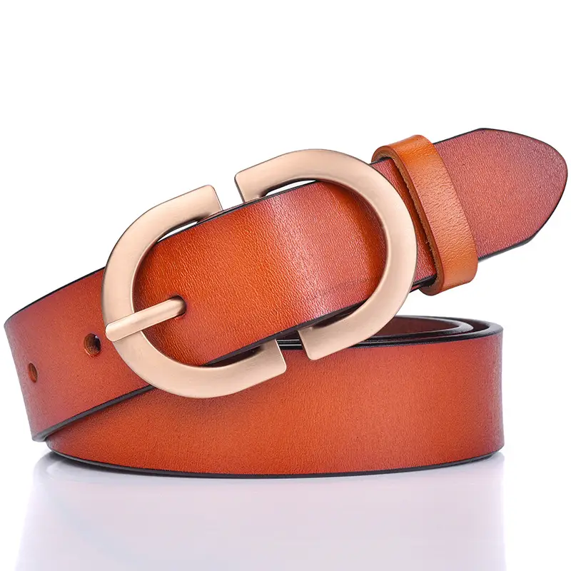 Women's Black Leather Belt with Gold Logo Buckle