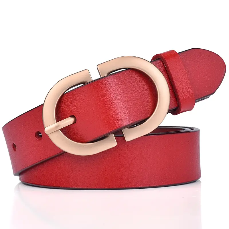 Women's Black Leather Belt with Gold Logo Buckle