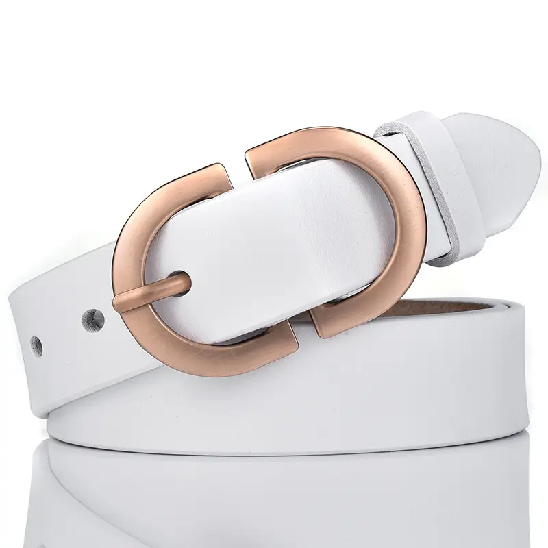 Women's Black Leather Belt with Gold Logo Buckle
