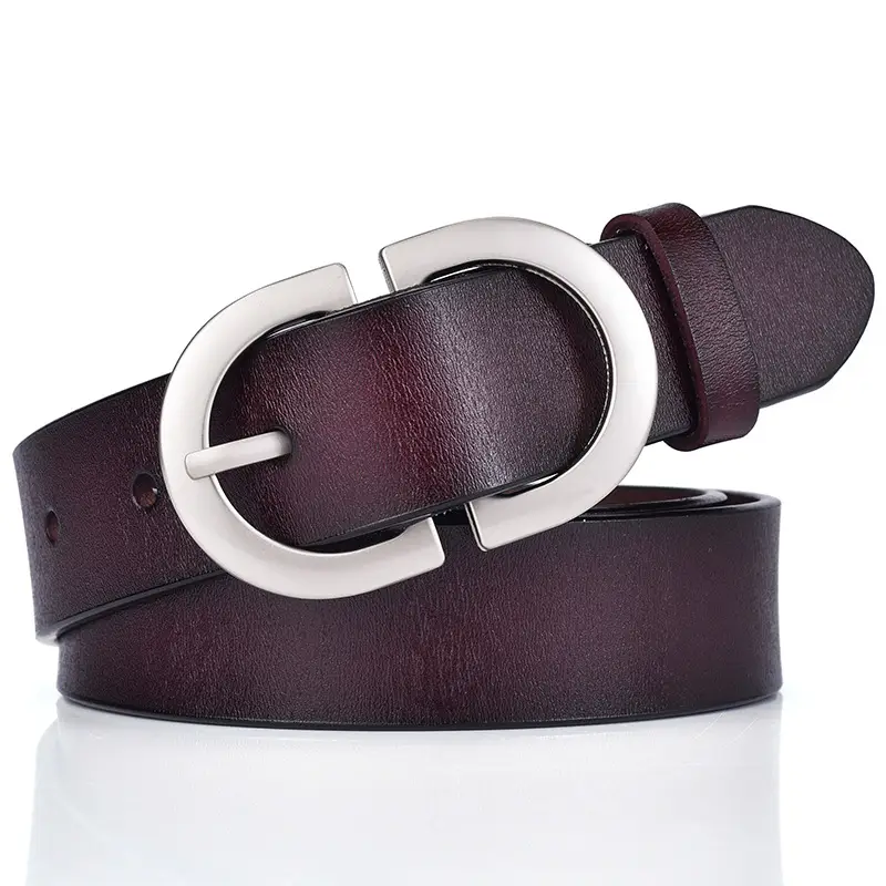 Women's Black Leather Belt with Gold Logo Buckle