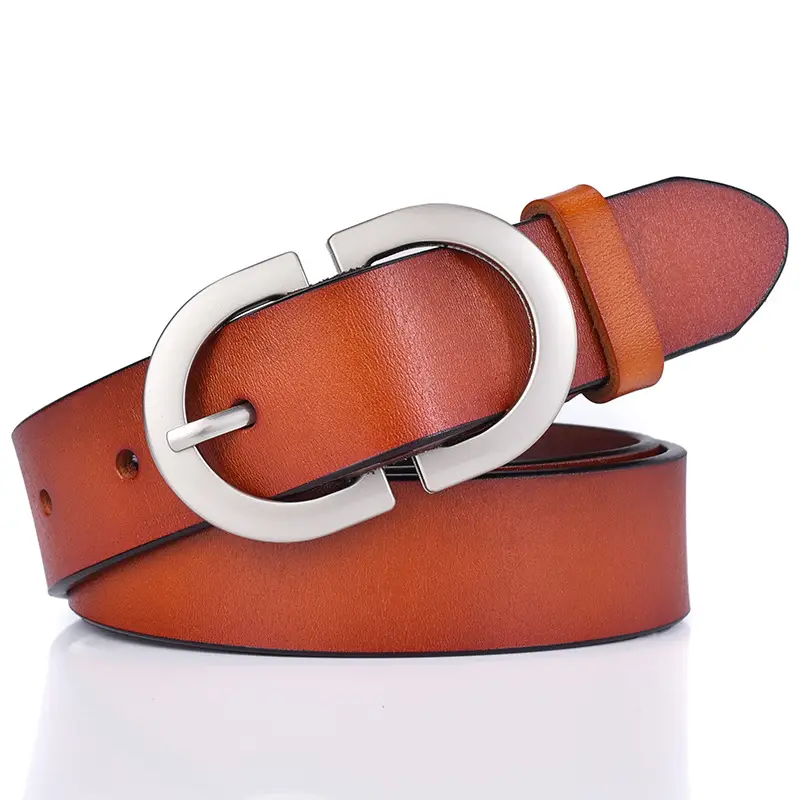 Women's Black Leather Belt with Gold Logo Buckle