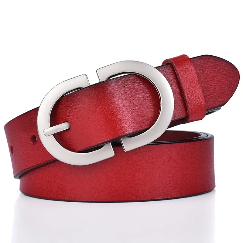 Women's Black Leather Belt with Gold Logo Buckle