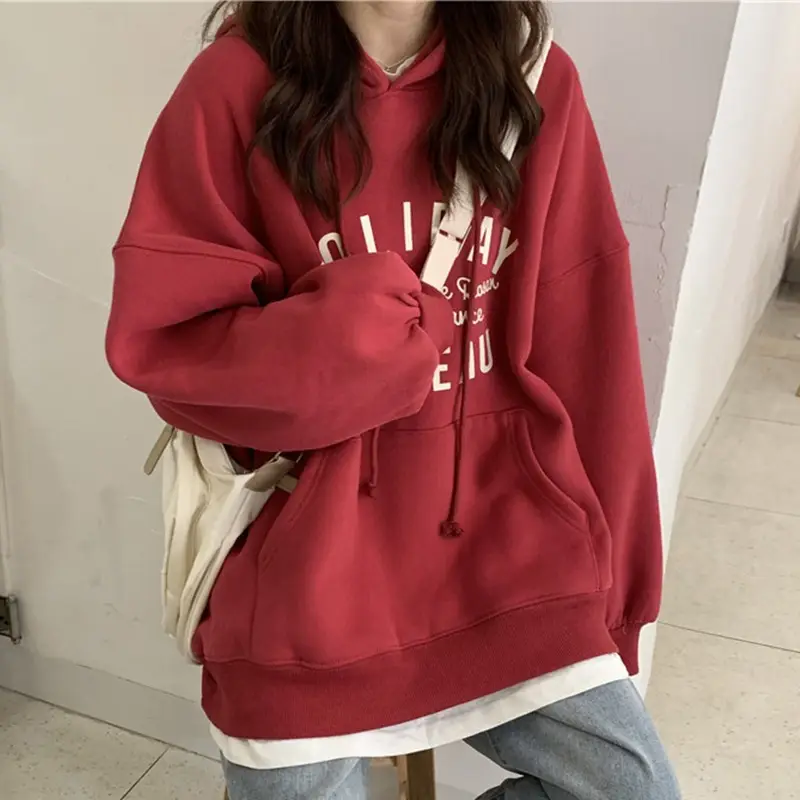250g Anti-Pilling Velvet Hooded Sweater Red Winter