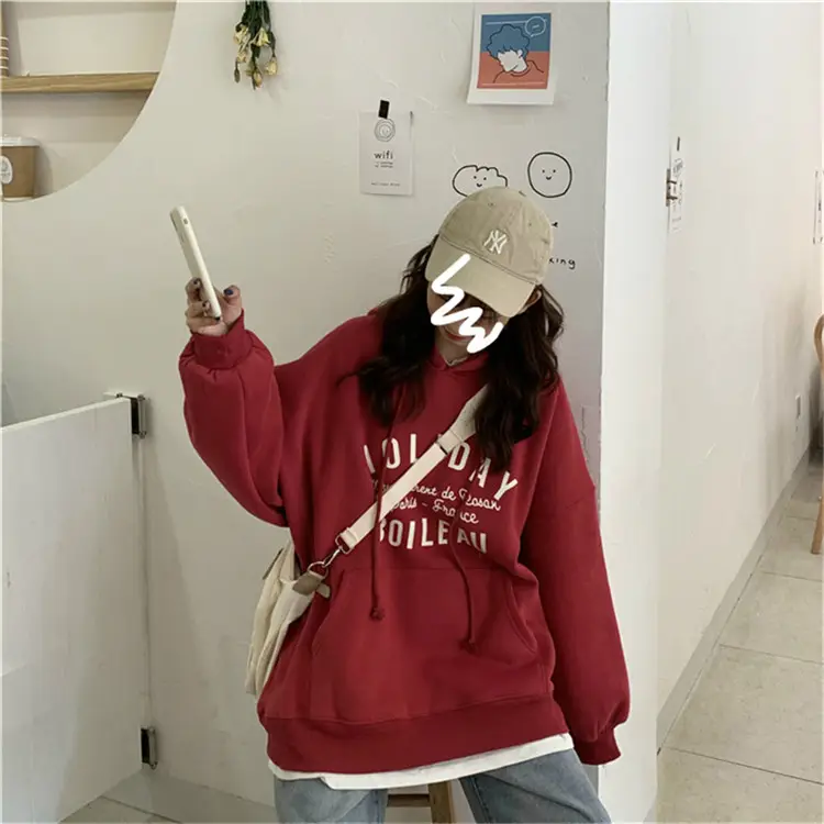 250g Anti-Pilling Velvet Hooded Sweater Red Winter — feature 23