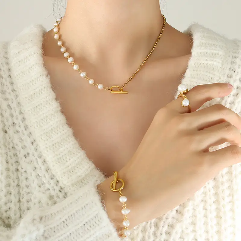 Gold Plated Pearl Buckle Necklace for Women - Image 5