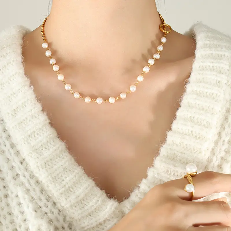 Gold Plated Pearl Buckle Necklace for Women - Image 2