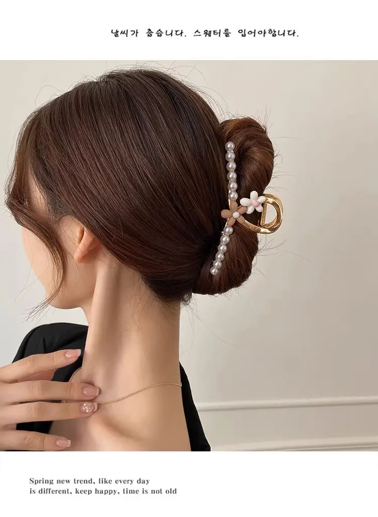 French Retro Pearl Hair Clip Large Size Women — feature 52