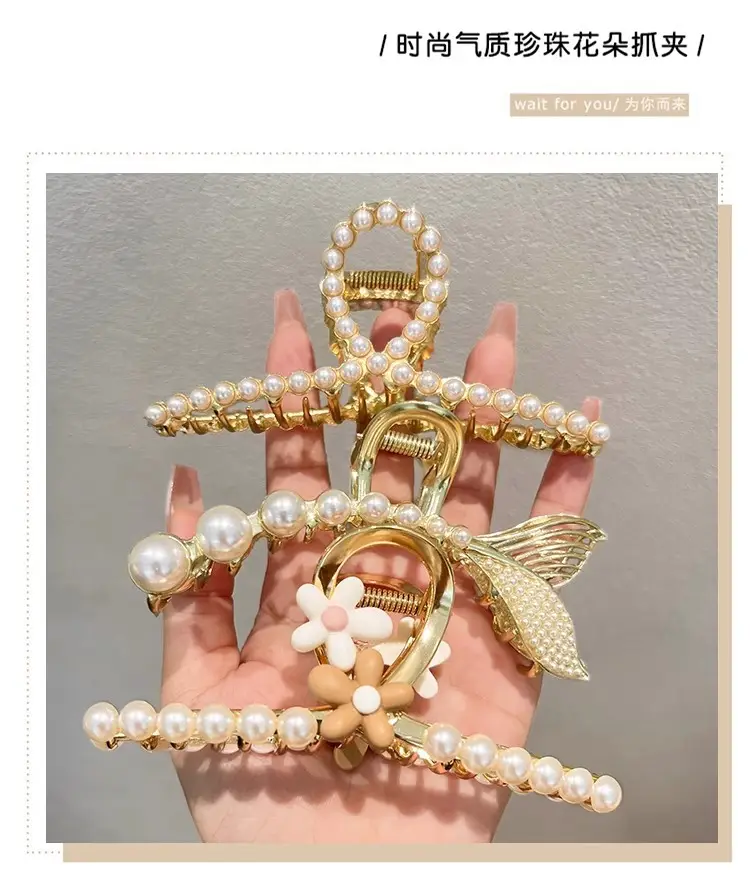 French Retro Pearl Hair Clip Large Size Women — feature 53