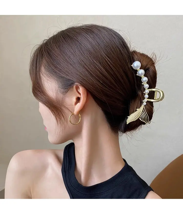 French Retro Pearl Hair Clip Large Size Women — feature 54