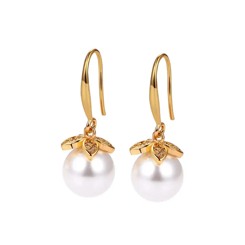 Korean Flower Pearl Earrings Gold Plated - Image 9