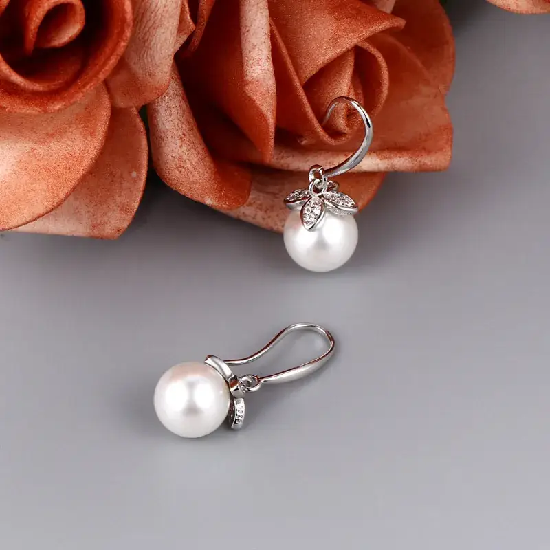 Korean Flower Pearl Earrings Gold Plated - Image 3