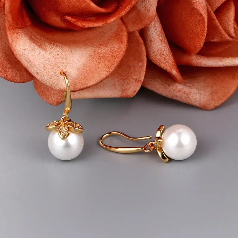 Korean Flower Pearl Earrings Gold Plated - Image 4