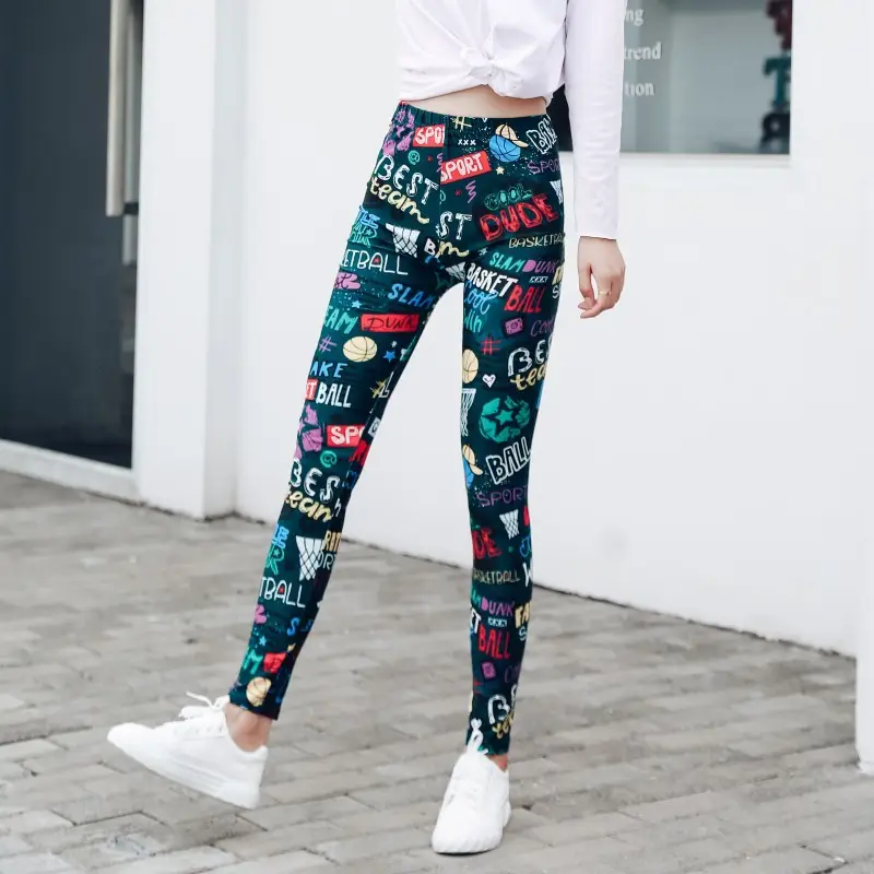 Women Abstract Print Stretch Leggings Blue White Large