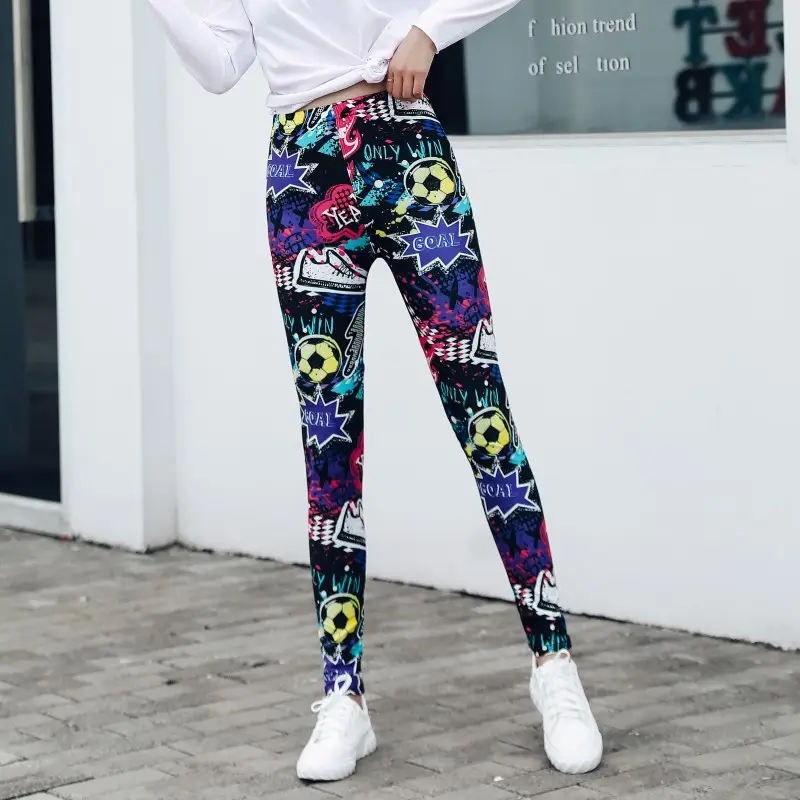 Women Abstract Print Stretch Leggings Blue White Large