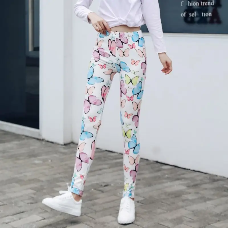 Women Abstract Print Stretch Leggings Blue White Large