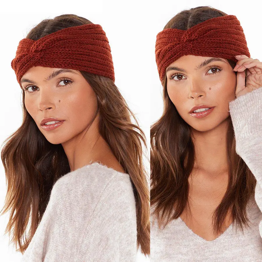 Knitted Yarn Cross Pearl Headband for Women