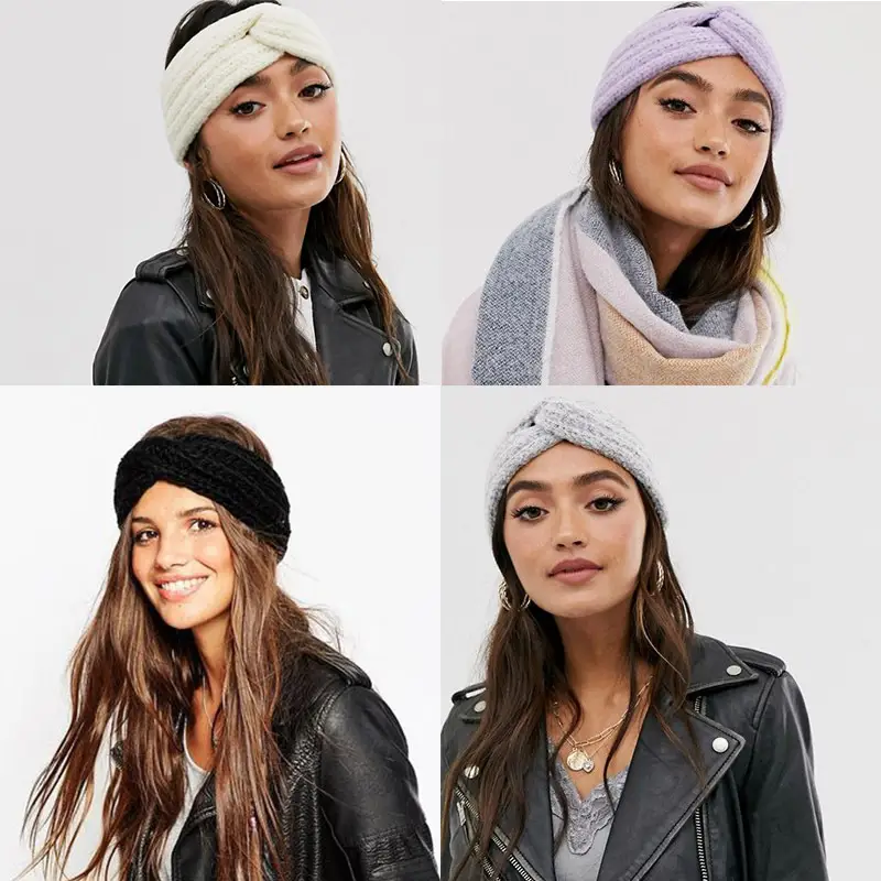Knitted Yarn Cross Pearl Headband for Women