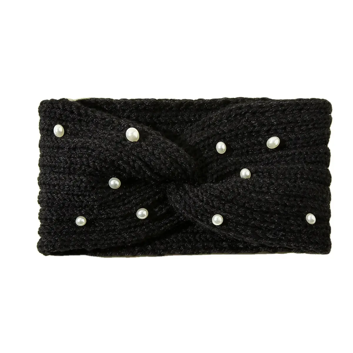 Knitted Yarn Cross Pearl Headband for Women
