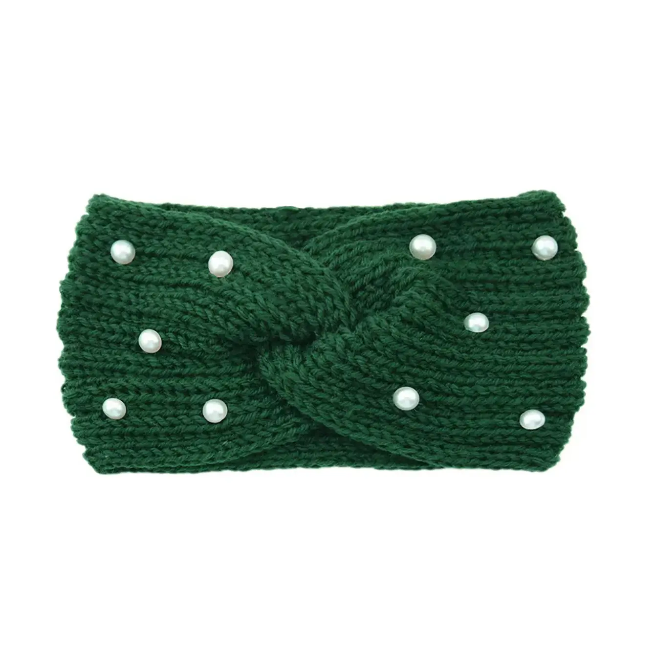 Knitted Yarn Cross Pearl Headband for Women