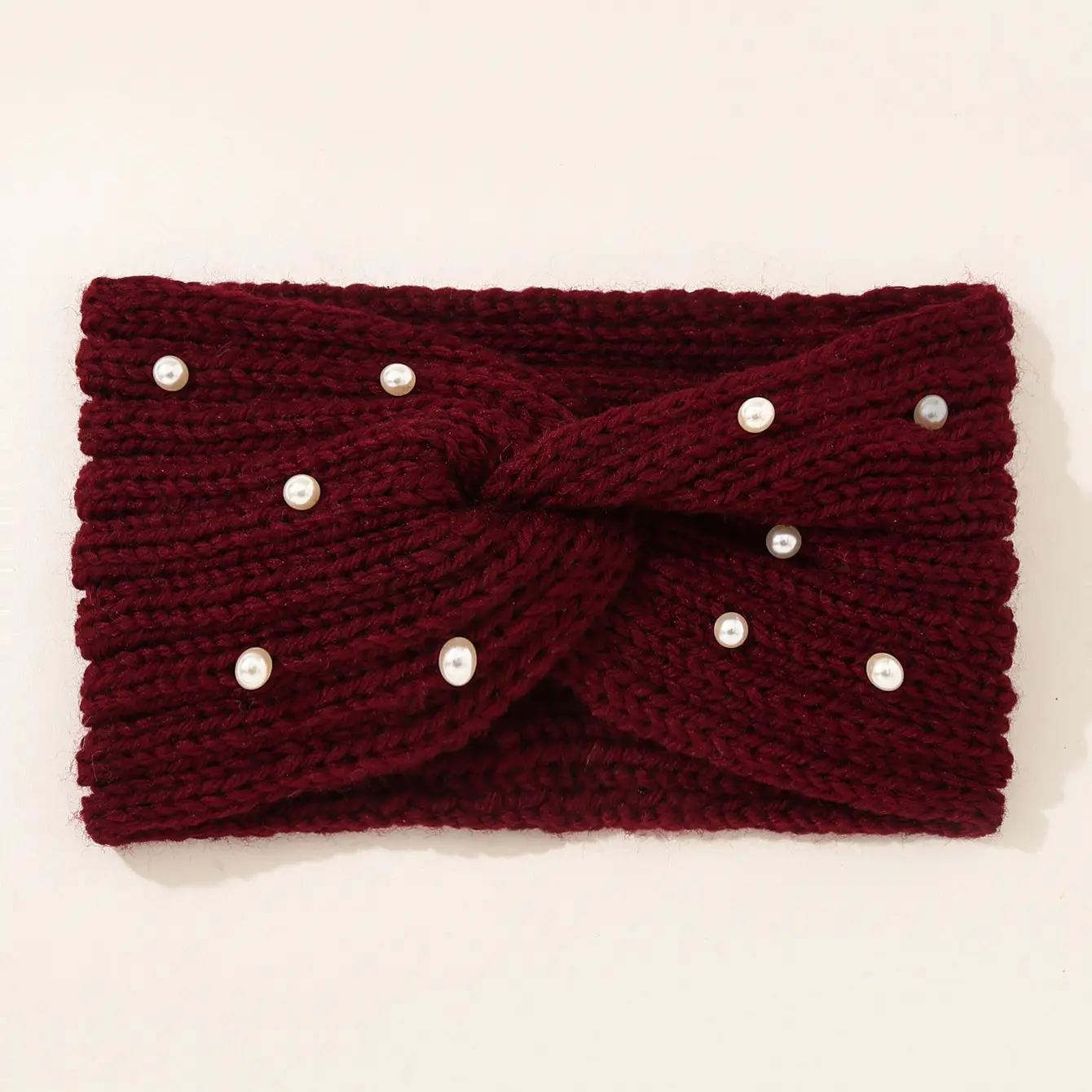 Knitted Yarn Cross Pearl Headband for Women