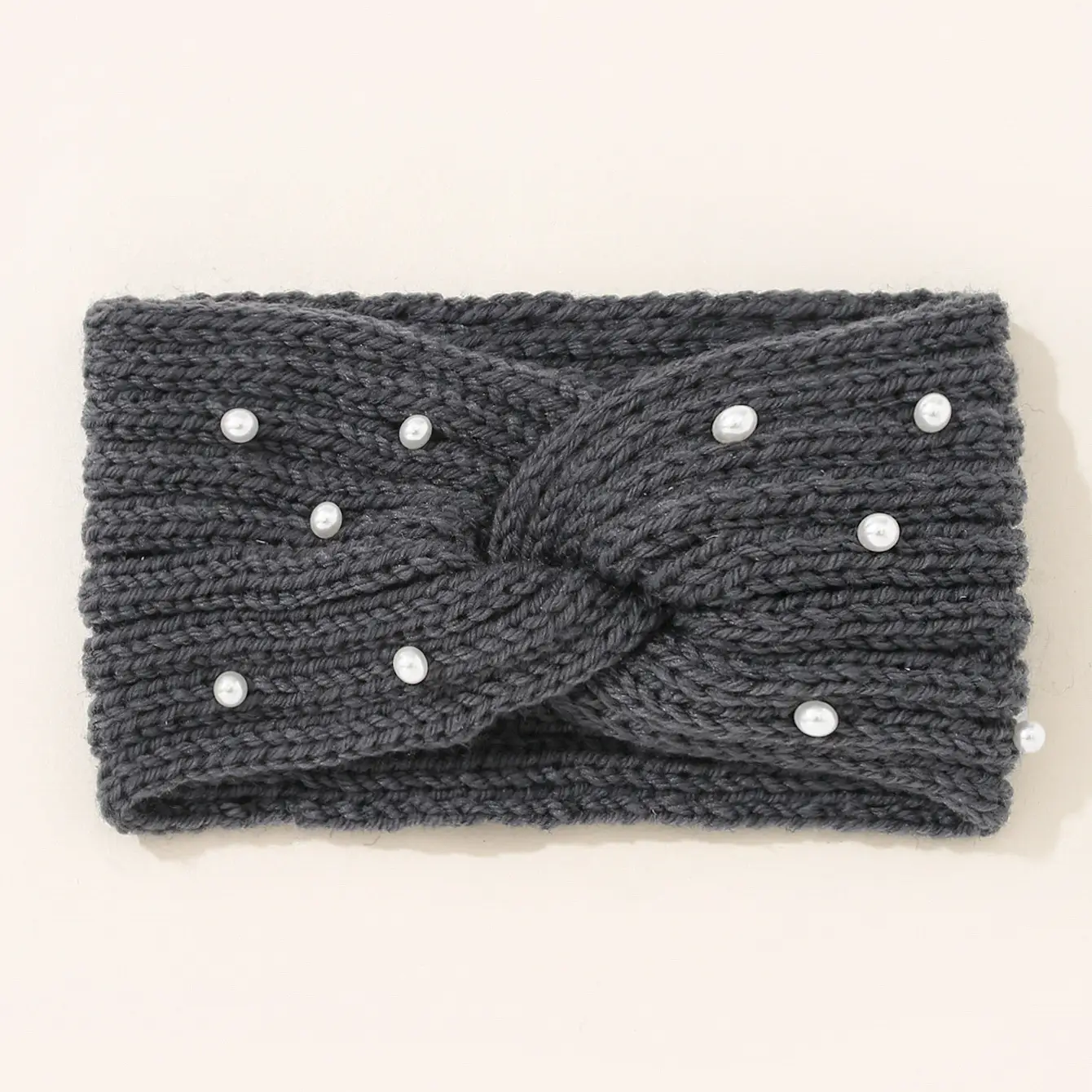 Knitted Yarn Cross Pearl Headband for Women