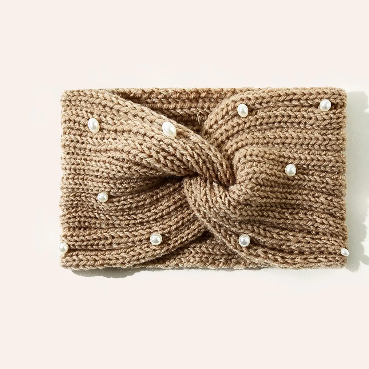 Knitted Yarn Cross Pearl Headband for Women