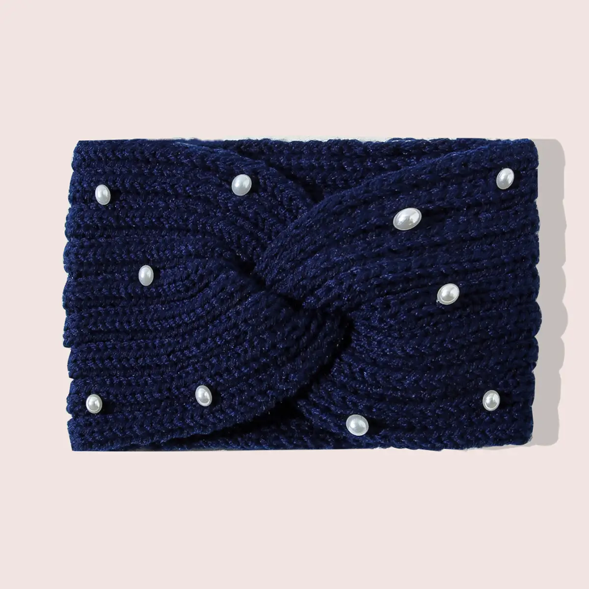 Knitted Yarn Cross Pearl Headband for Women