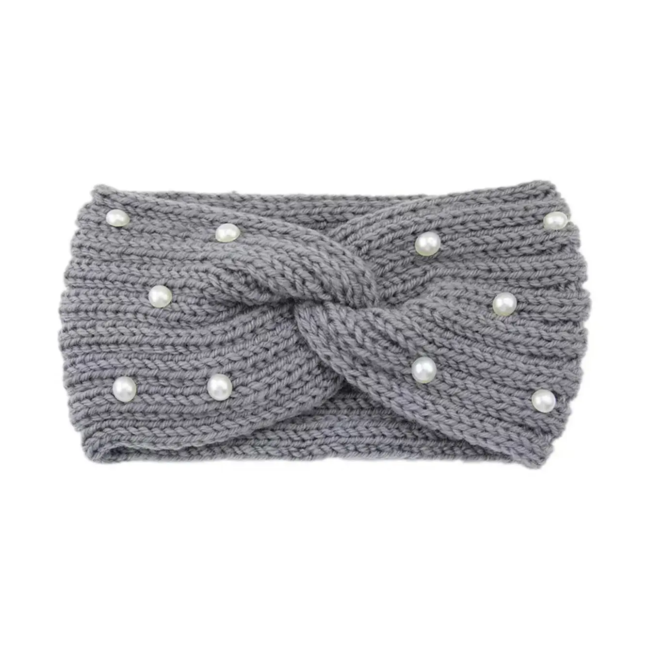 Knitted Yarn Cross Pearl Headband for Women