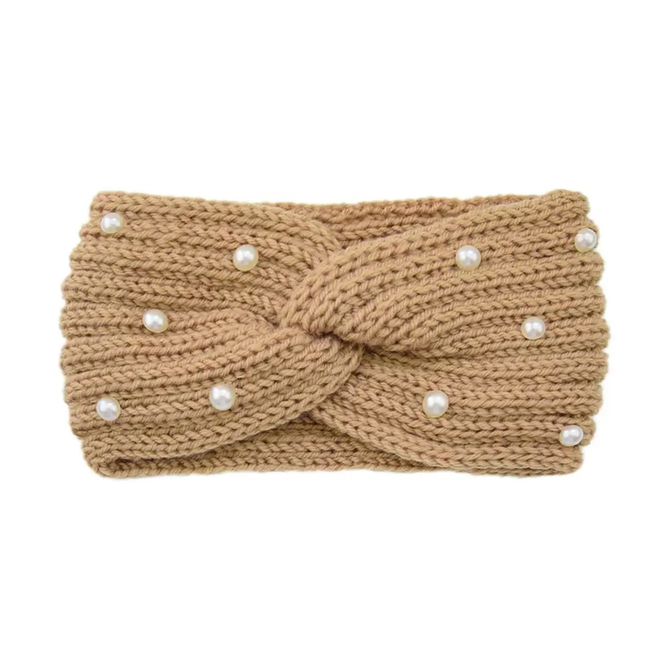 Knitted Yarn Cross Pearl Headband for Women