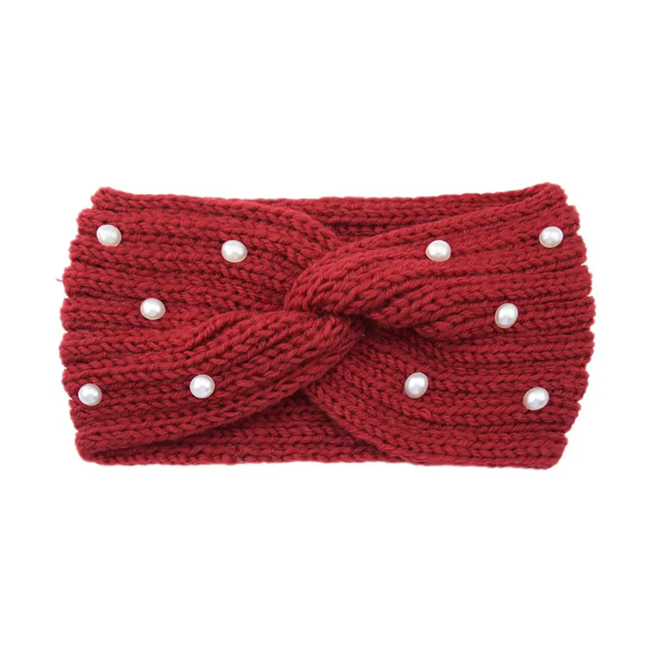 Knitted Yarn Cross Pearl Headband for Women