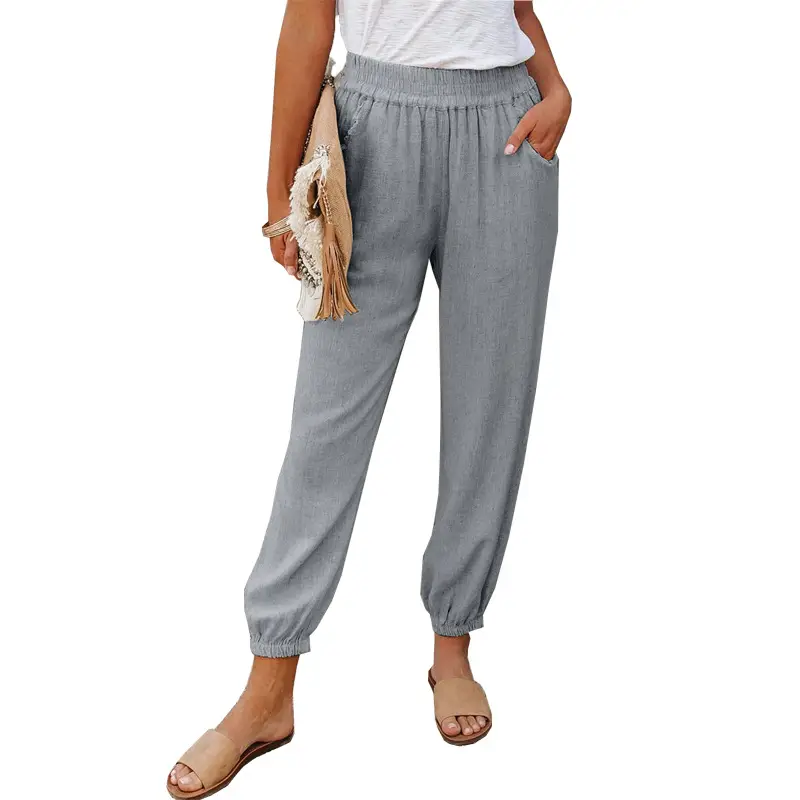 Women Loose Nine Point Jogger Pants Grey Green - Image 6