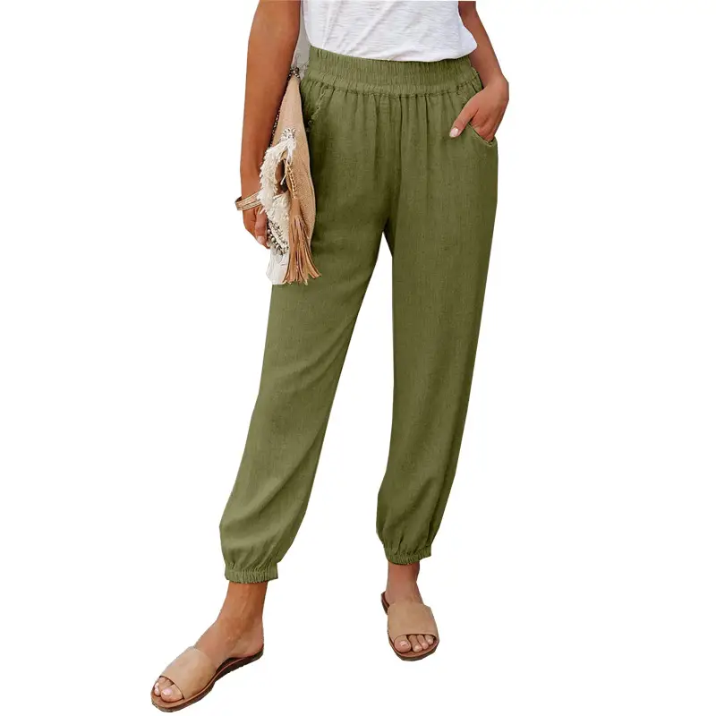 Women Loose Nine Point Jogger Pants Grey Green - Image 7