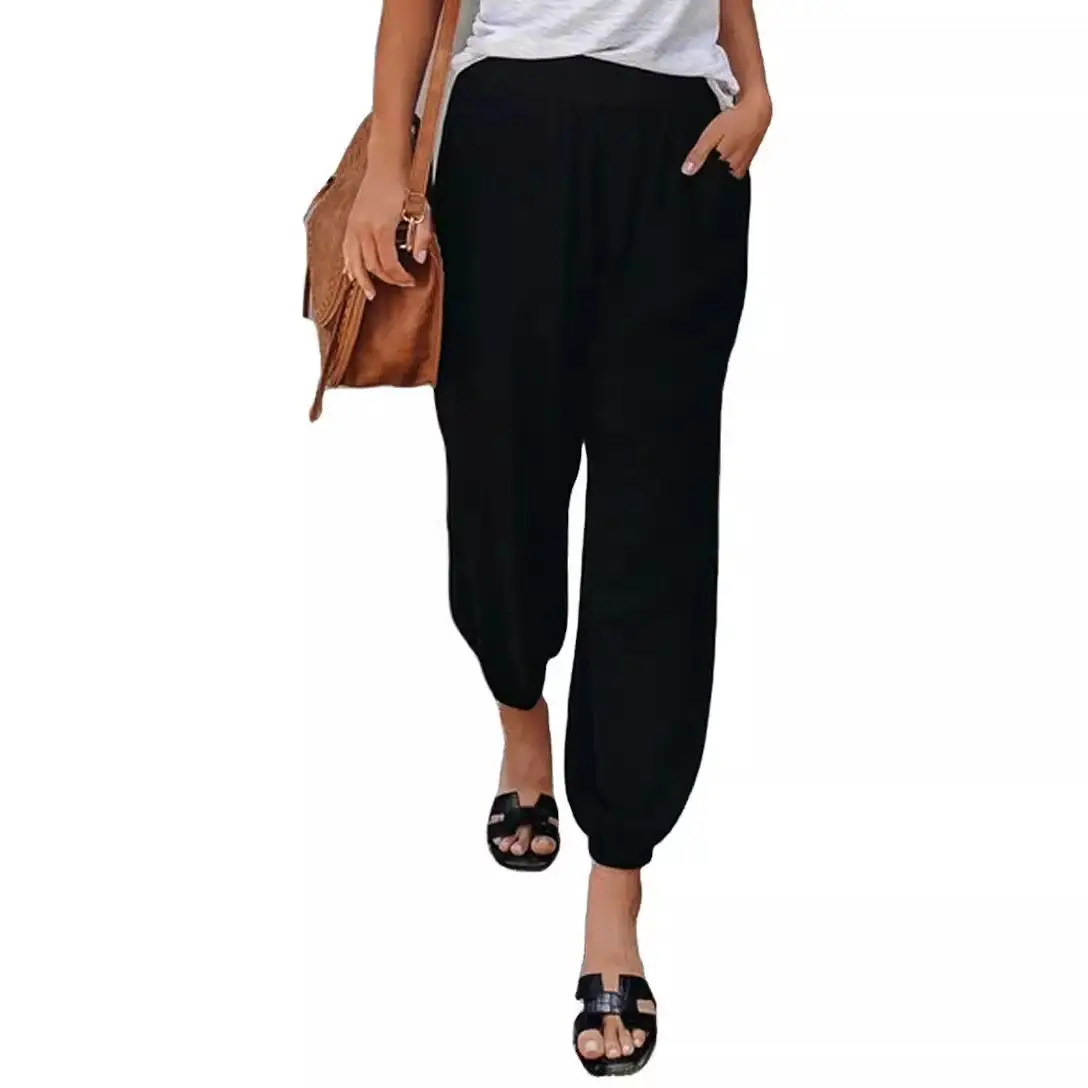 Women Loose Nine Point Jogger Pants Grey Green - Image 8