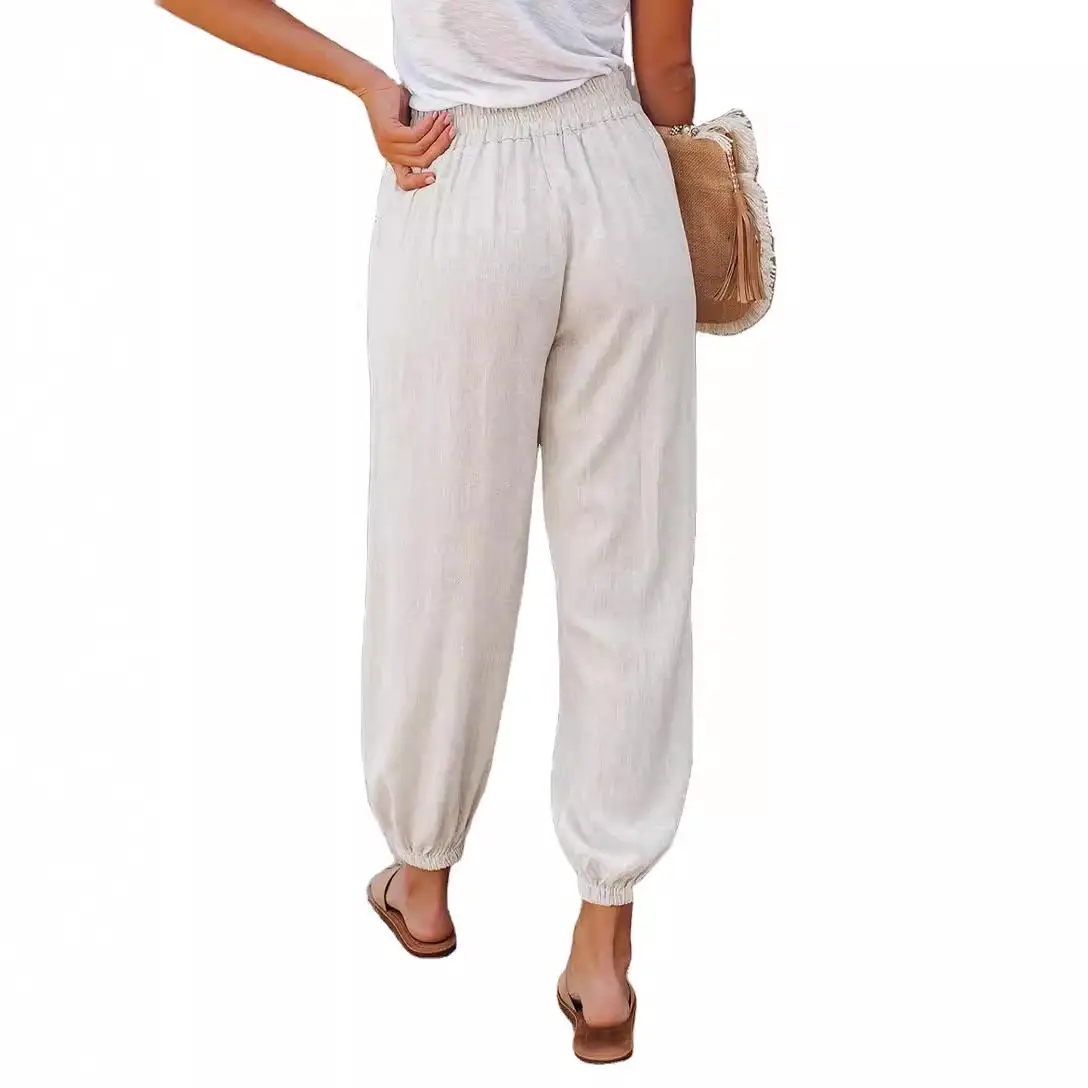 Women Loose Nine Point Jogger Pants Grey Green - Image 9
