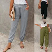 Women Loose Nine Point Jogger Pants Grey Green — feature 9